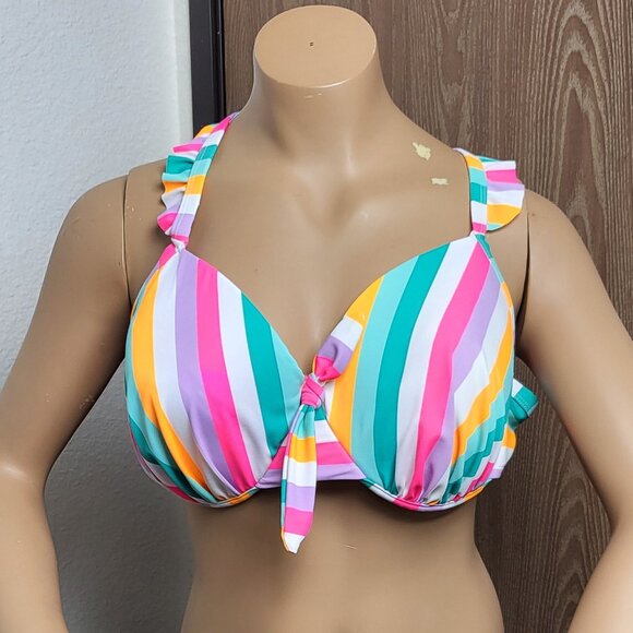 Island Ray colorful white and bright stripes bikini top never worn size 1X - Picture 1 of 4
